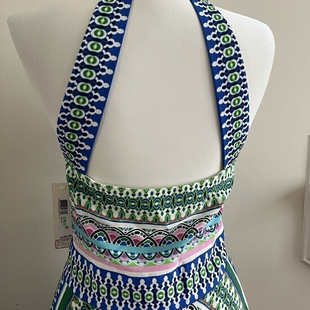 NWT Eliza J scarf Print Asymmetric Midi Dress size 8 Teal Vacation boho - Picture 10 of 15